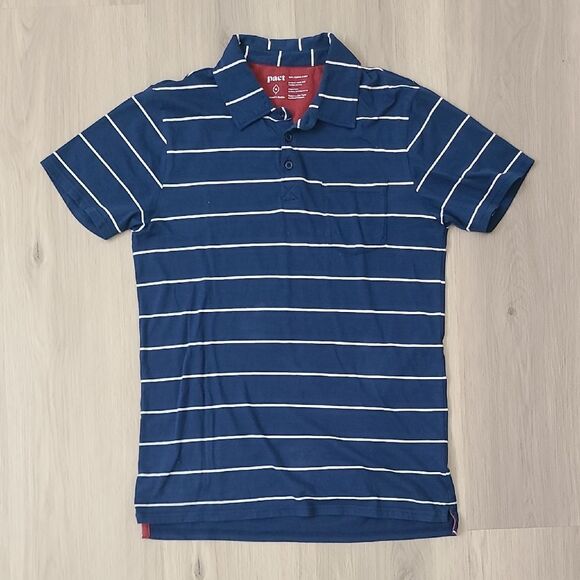 Pact Other - Pact 100% Organic Cotton blue white stripe short sleeve polo shirt Medium Preppy